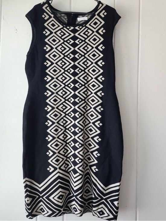 Calvin Klein Dresses & Skirts - Calvin Klein XL Black & Cream Geometric Knit  Dress